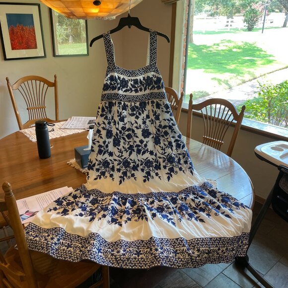 Antonio Melani Vera Floral Tiered Flounce Hem A-Line Midi Dress Size 12 Blue - Picture 2 of 4